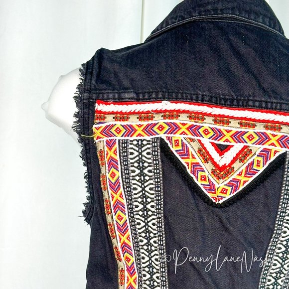 H&M Coachella Denim Embroidered Boho Vest Waistcoat - Picture 10 of 10